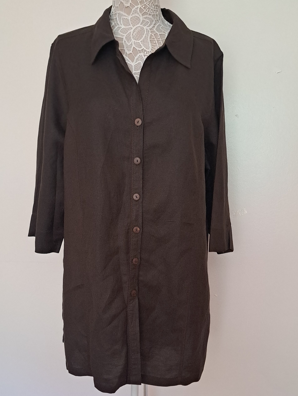 Avenue Dark Brown Button-Front Tunic Shirt